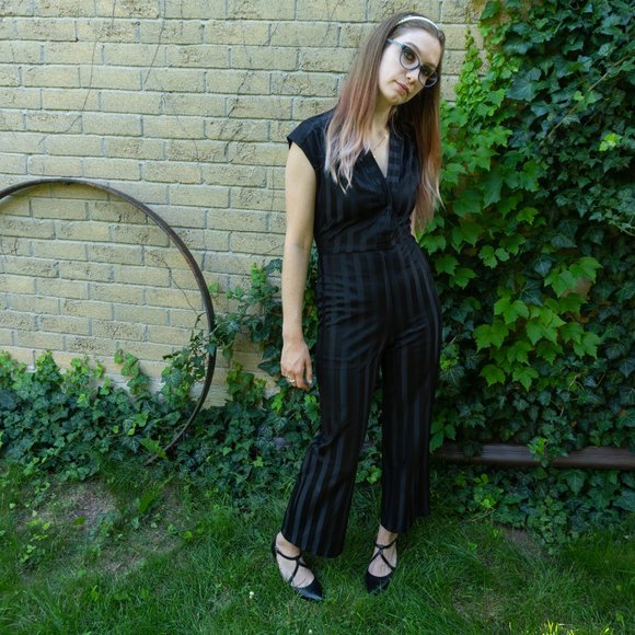 Nu-Mode Pants - Vintage Nu-Mode Black Silky Jumpsuit